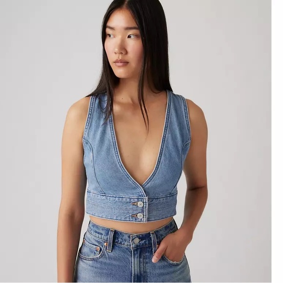 Levi’s Raine Denim Crop Top XL - Picture 1 of 4